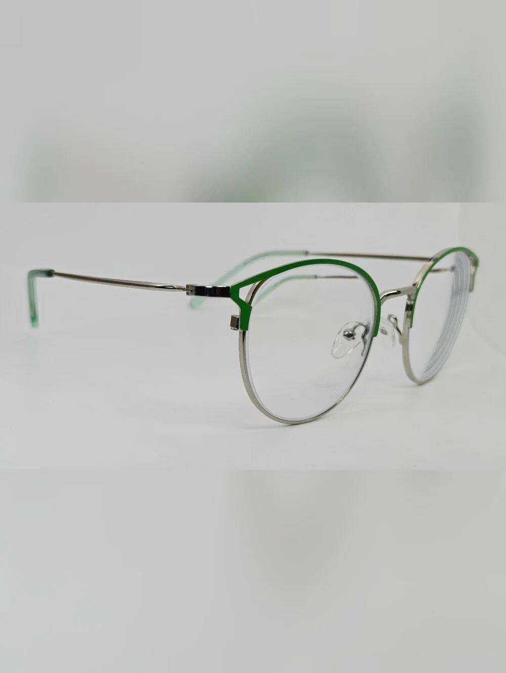 Jive. Lime Green and Silver Round Metal Eyeglasses. Wider Face Design.